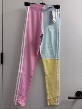 Adidas Colorblock Leggings - Pink, Light Blue & Yellow